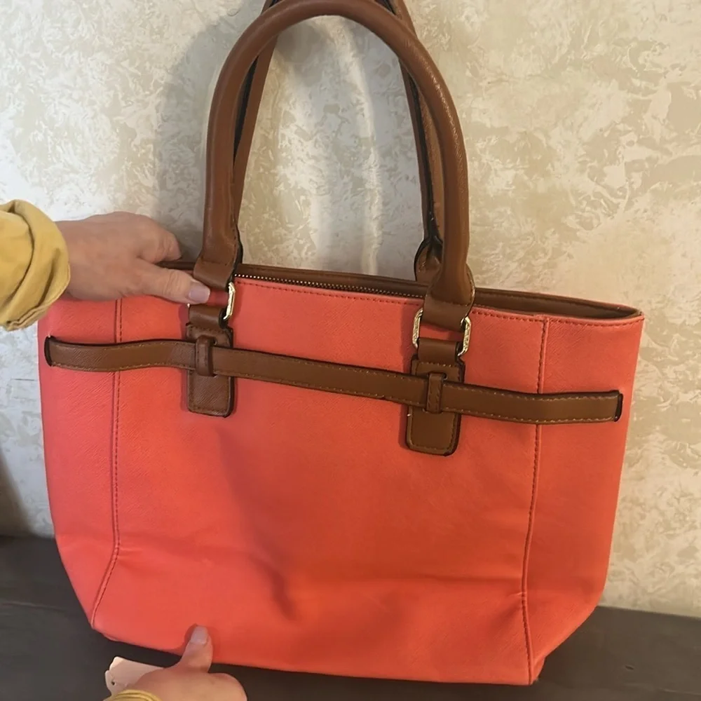 COPY - Michael Kors Vibrant Orange and Brown Tote with Gold Accent